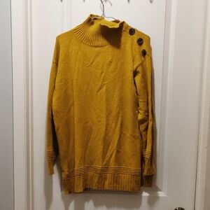 Anthropologie Yellow Margarita Tunic Mock neck Sweater with Button Details
